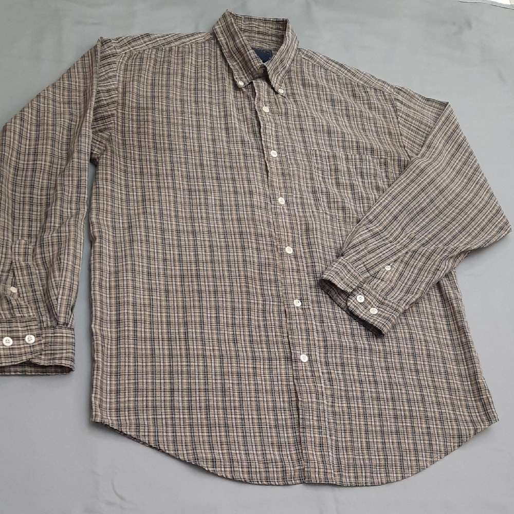 Basic Edition Brown Casual Plaid Button Down Shirt - Men's Size M